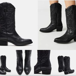 Steve Madden HAYWARD BLACK LEATHER Cowboy Boots